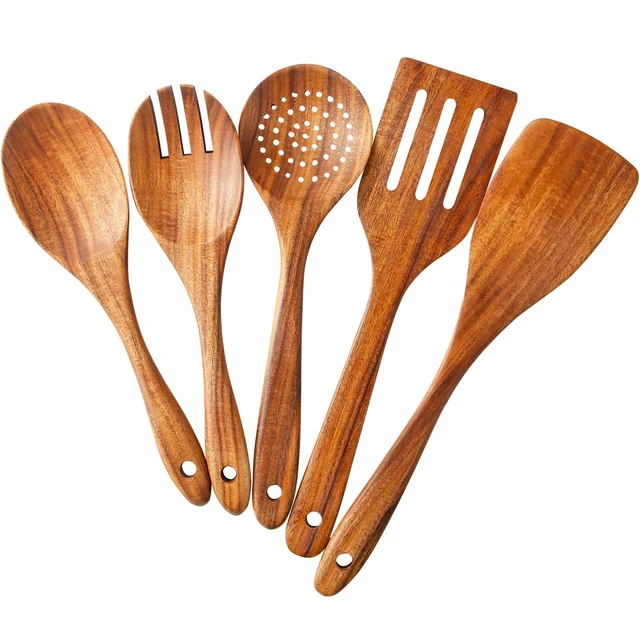 5 ustensiles de cuisine en bois, cuillères en bois, outils de cuisine pour cuisiner et servir, cuillère de cuisine antiadhésive 1