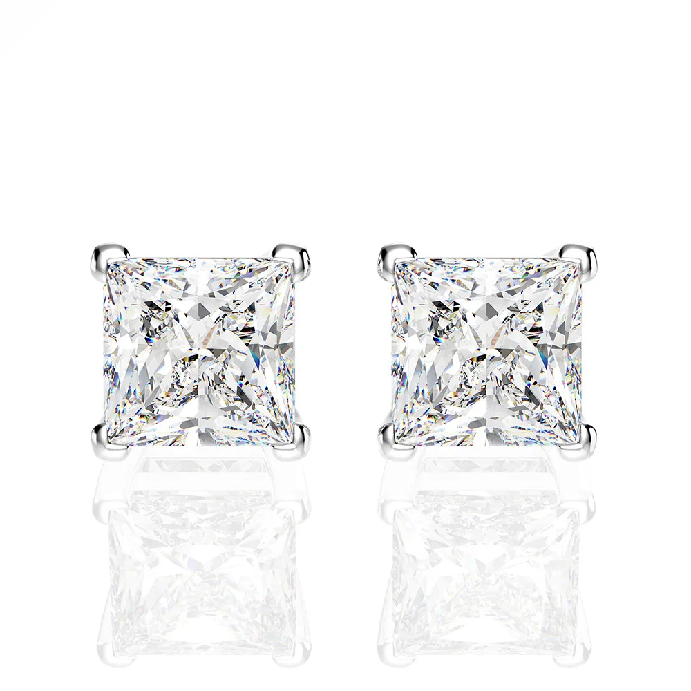 

925 sterling silver square high carbon diamond earrings female simple INS princess square 6*6mm hot selling ear jewelry