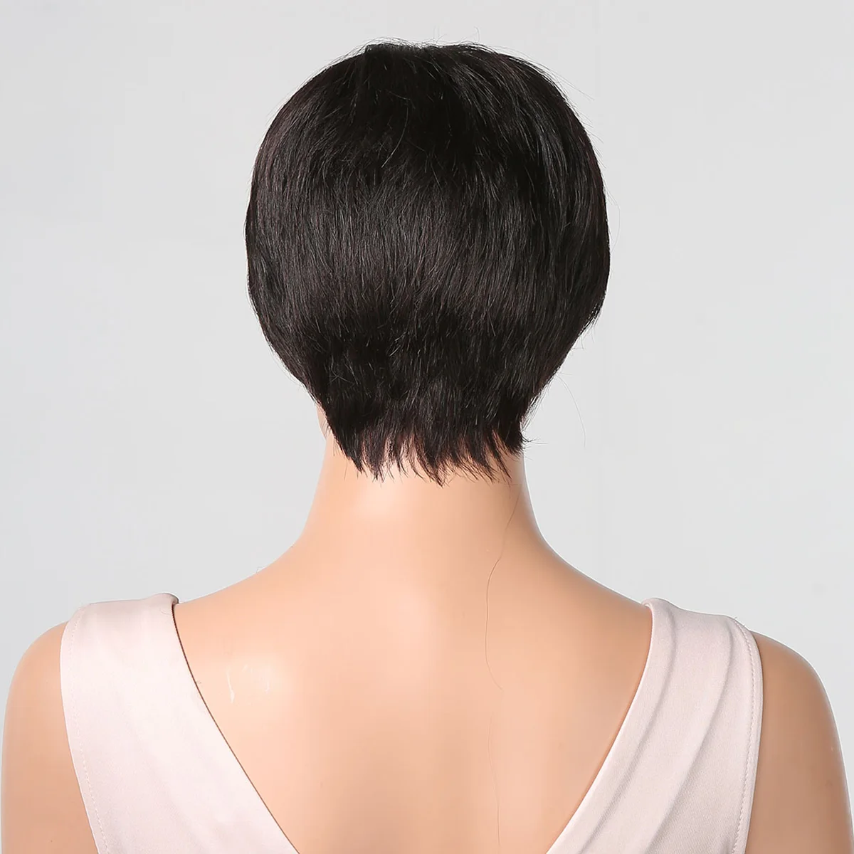 Black Wigs Pixie Cut Real Human Hair Short Straight Wig with Bang Dark Brown Layered Haircut Human Hair Wigs for Women Female