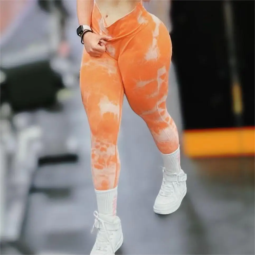 Women Athletic Tie Dye Gym Leggings Butt Lifting Workout Thick Elastic Yoga Pants Fitness Sports High Waist Training Tights 3