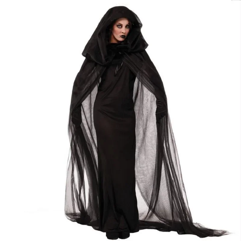 

Black Halloween Costume Aduct Cosplay M And XL Size Ghost Bride Dresses With Black Tippet And Glove Halloween Vampire Uniform