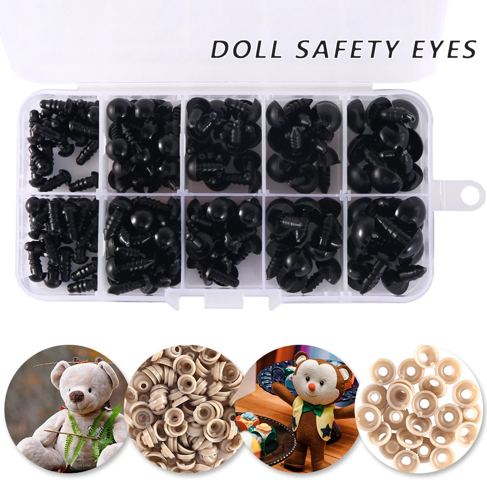 DIY Doll Safety Eyes 150pcs 6-12mm Black Plastic For Bear Toy Kids DIY Craft Stuffed Animal Doll Accessories