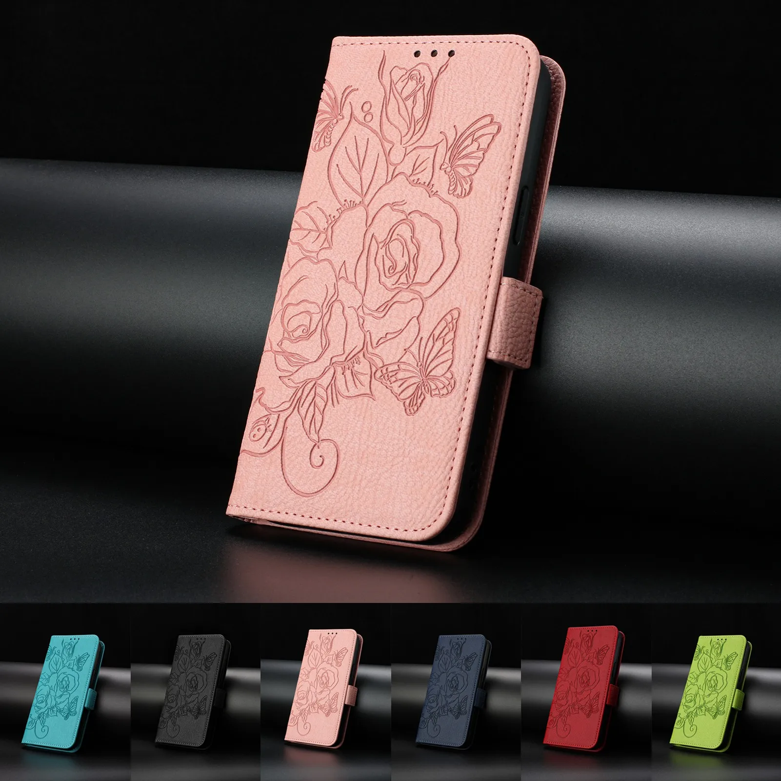 Elegant Leather 3D Flower Wallet Case with Card Holder Flip Cover