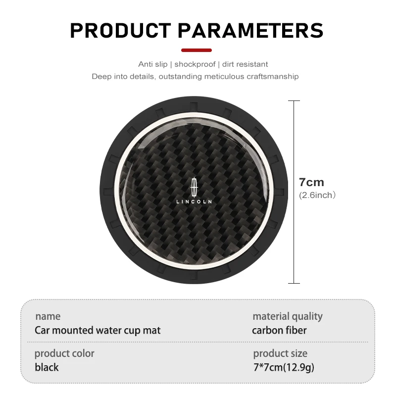 2Pcs Car Water Cup Anti-slip Pad Carbon Fiber Holder Mat For Lincoln Mondeo MKZ MKX Aviator Navigator Continental Corsair