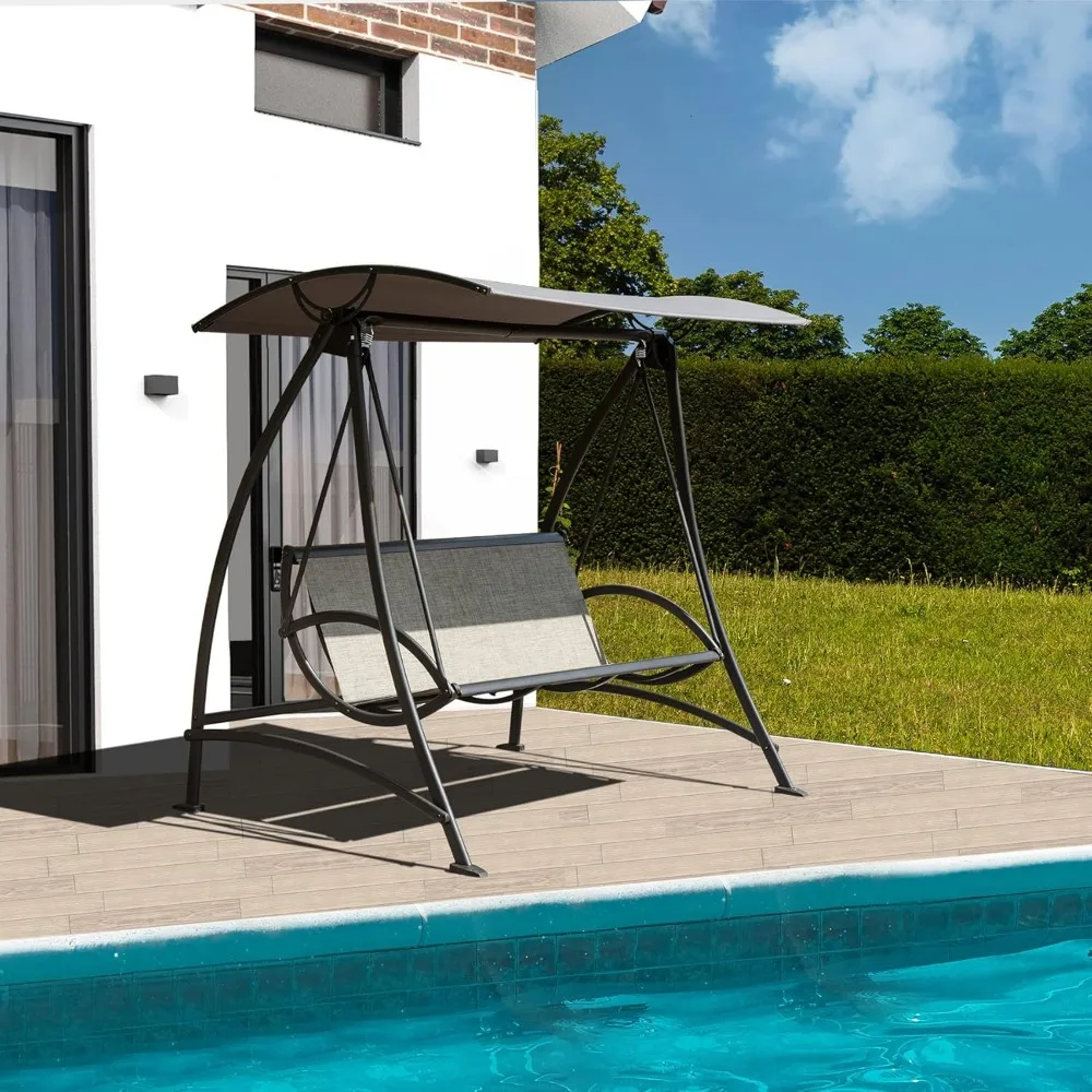 Domi 3-Seat Patio Swing Chair, Outdoor Porch Swing with Adjustable Canopy  Patio Swing Glider 2