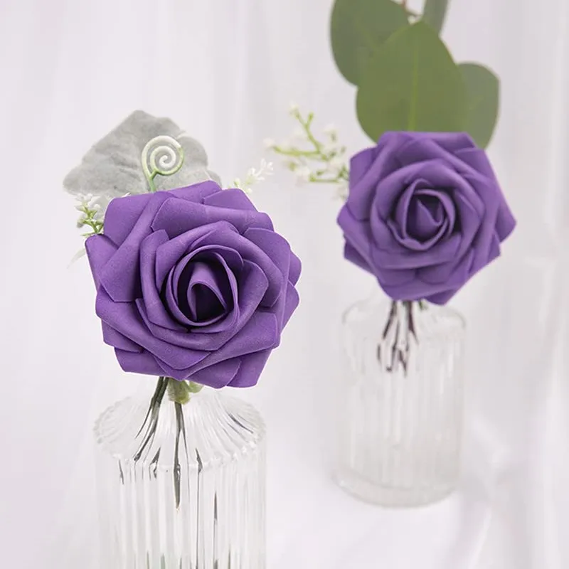50 Rose Finte In Schiuma PE Colore Rosa Scuro Con Stelo In Filo: Bouquet Fai-da-te E Decorazioni Casa