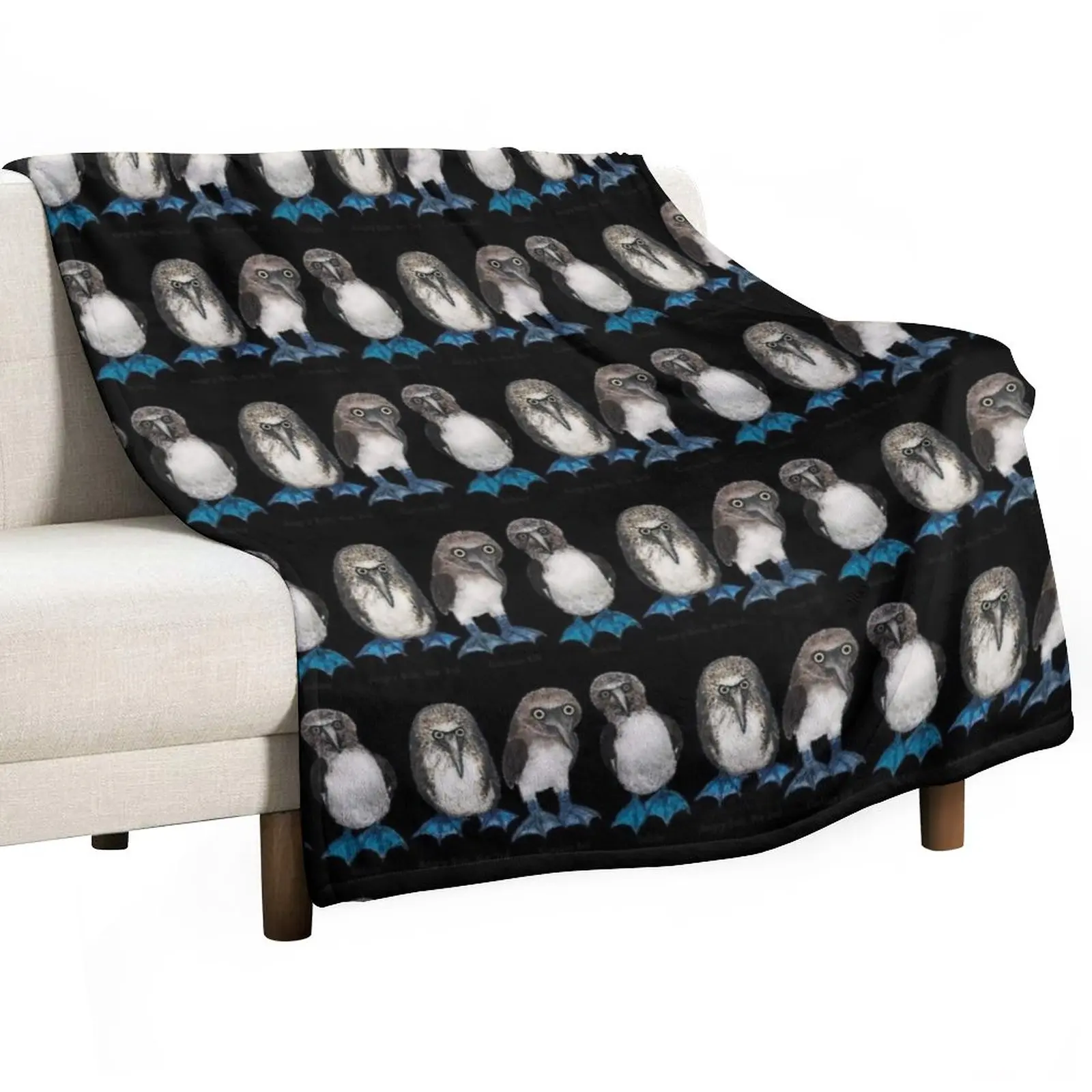 

Bobby, Angry Bob the 3rd and Curious Bill the trio of Blue Footed Boobies on Blue Throw Blanket Hairy Decorative Throw Blankets