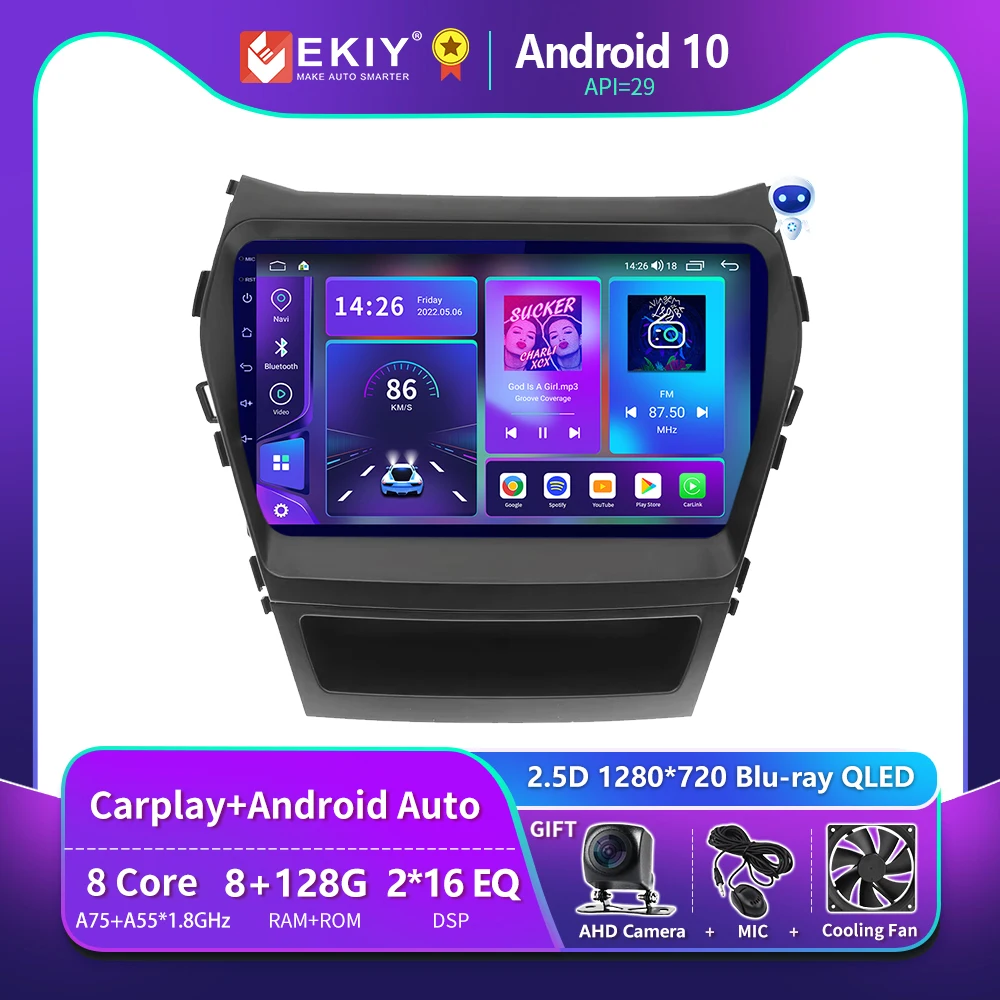 EKIY T900 Android 10 Автомобильный радиоприемник Мультимедийный плеер для Hyundai IX45 Santa Fe 2013-2017 Стерео 2 Din Универсальный навигационный GPS-модуль Carplay WIFI