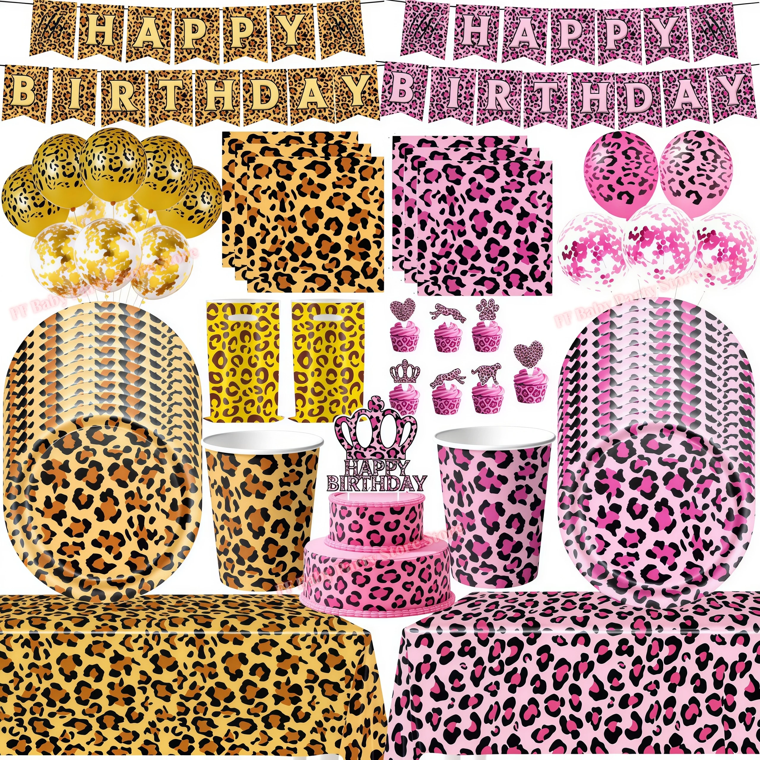 Leopardenmuster Geburtstagsparty-Dekoration Mädchen-Geschenke Teller Becher Tier-Leoparden-Thema Partyzubehör für Feiern