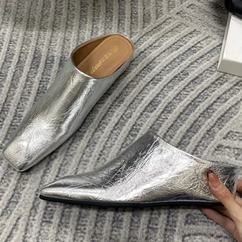 Elegant Soft Leather Mules Slippers Women Square Toe Inner Height Wedge Slide Sandals Summer Cozy Beach Designer Shoes for Women