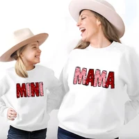 Mama Mini Print Family Matching Outfit Valentines Family Matching Outfits Mom & Kids Pullover Sweatshirt Valentines Gift 1
