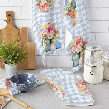 부활절 달걀 수채화 꽃 극세사 타올, 흡수성 주방 청소 천, 접시 타올, 가정용 청소 타올