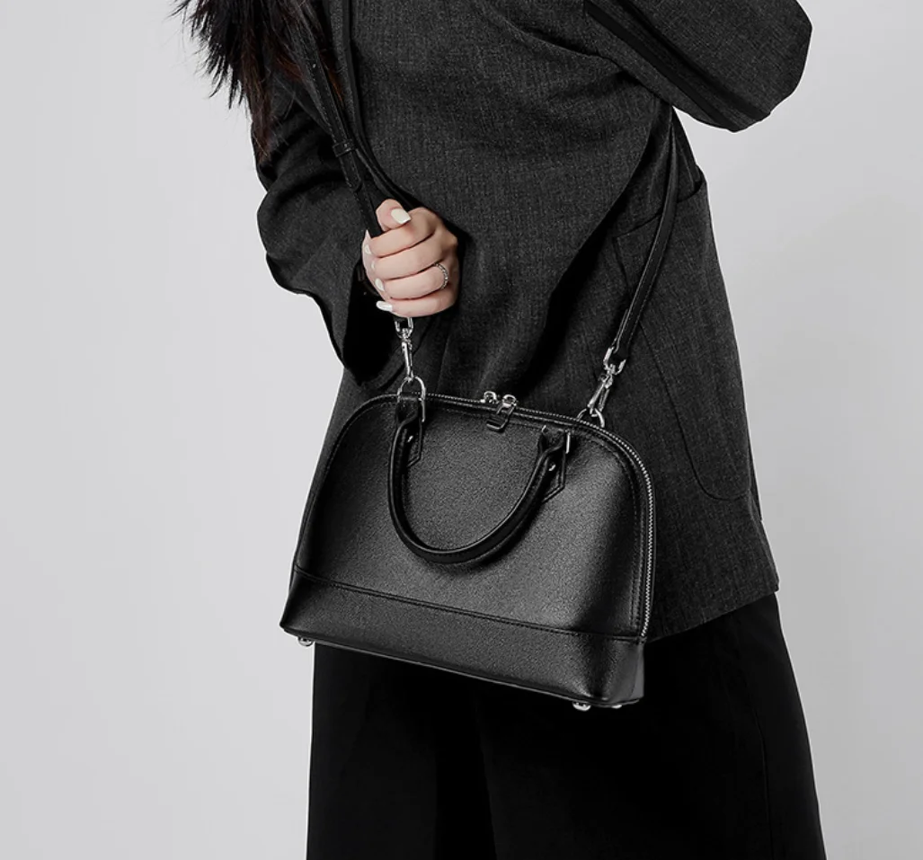 New Boston Bowling Handbag Single shoulder slant bag vintage casual Shell women's bag genuine Leather shopping hobo