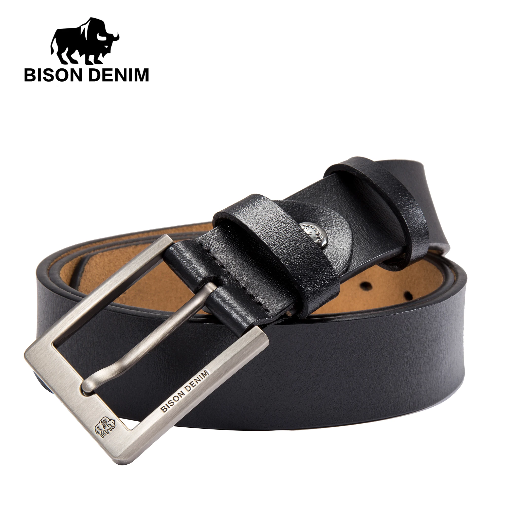 

BISON DENIM Genuine Leather Cowskin Belt Men Accessories Cowboy Belts For Men Vintage Pin Buckle Mens Belts High Quality Gift