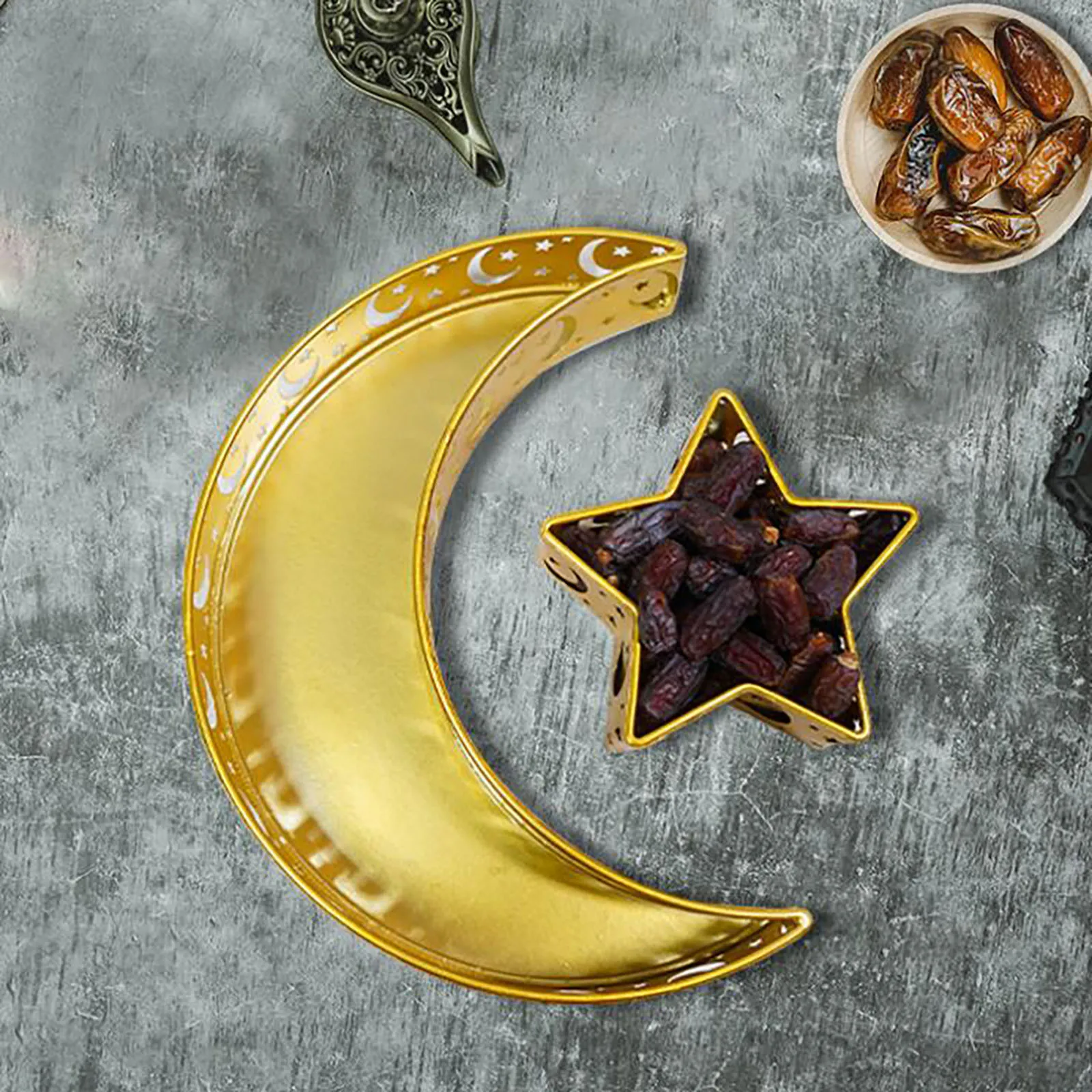 

New Ramadan EID Mubarak Trays Platters Metal Moon Star Kitchen Fruits Snack Food Serving Tray Family Party Favor Home Decor 2024