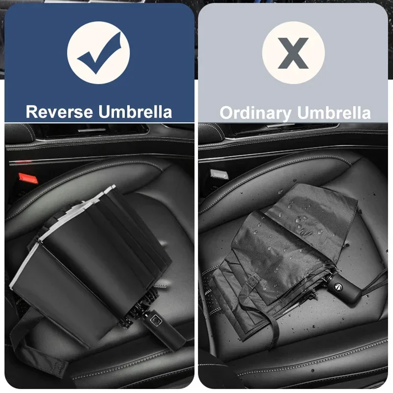 

Автоматический светоотражающий автомобильный зонт в полоску, 16 ребер, для женщин, роскошный большой зонт от дождя, 2024 ветрозащитный мужской дорожный деловой