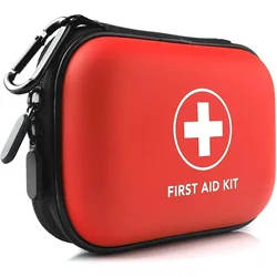 Portable Compact Hard - Case First Aid Kit with Carabiner - Ideal for Outdoor, Travel, and Home Use (Red bag)
