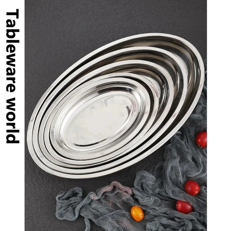 Deepened Thickened Main Dish Plate Restaurant Steamed Fish Plate Oval Seafood Grilled Skewers Barbecue Plate304 Stainless Steel