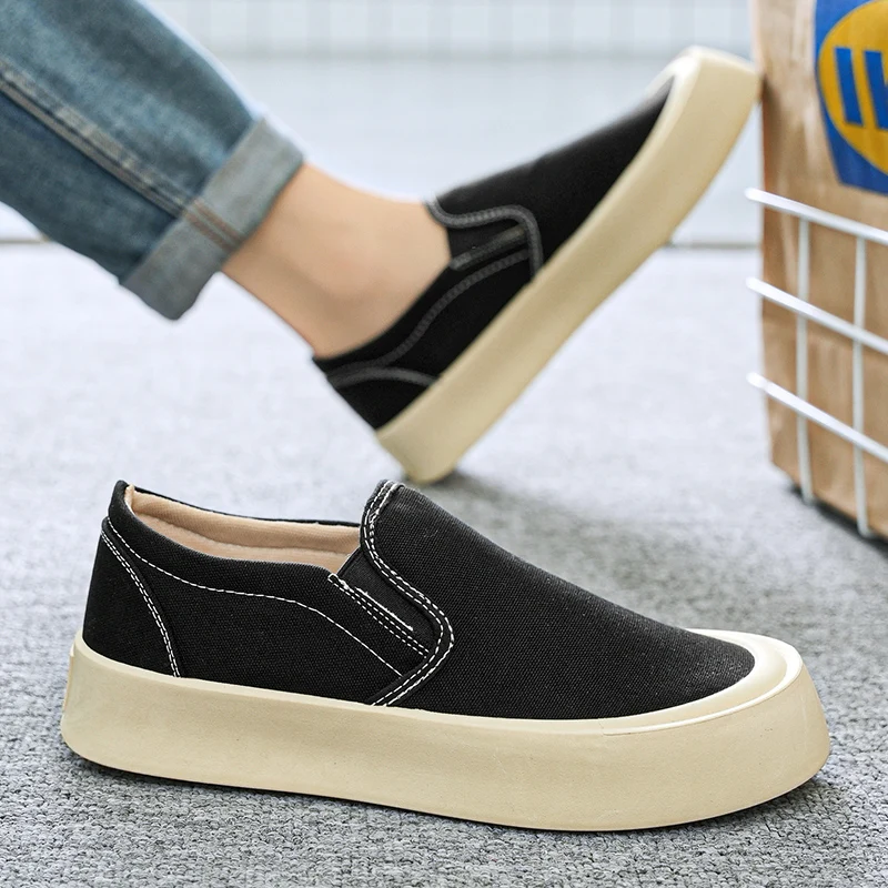 Fashion Platform Canvas Sneakers Men Summer Breathable Comfortable Men's Vulcanized Shoes Casual Green Slip-on Loafers For Men