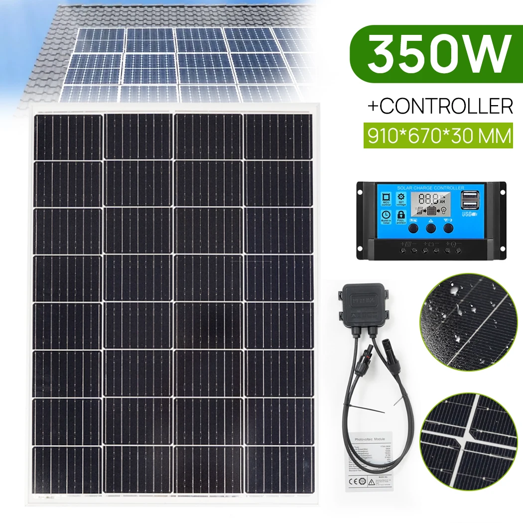 PORIYA 12V 350W Solar Panel Mono Home Caravan Camping Charging 20A Controller
