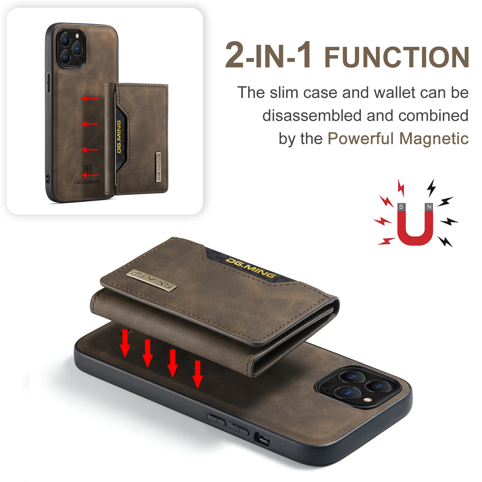 DG.Ming For IPhone 11 12 13 14 15 Pro Max Wallet Case Detachable Leather Magnetic Sleeve Cover Case for IPhone XS Max X 7 8 Plus