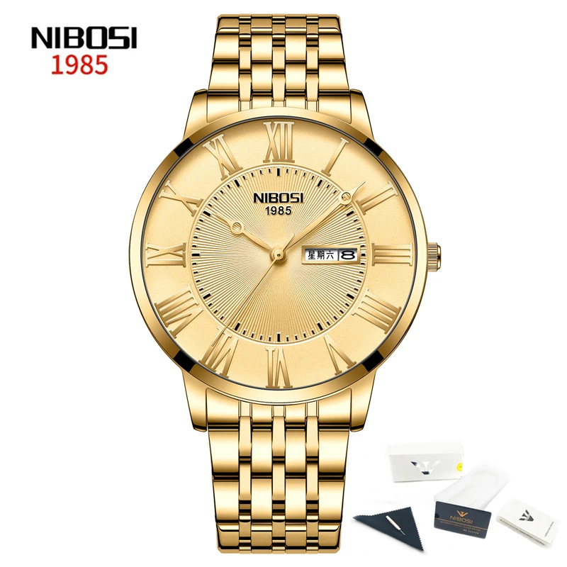 NIBOSI Top Brand Watch Men Stainless Steel Business Date Clock Waterproof Luminous Watches Mens Luxury Sport Quartz Wrist Watch 