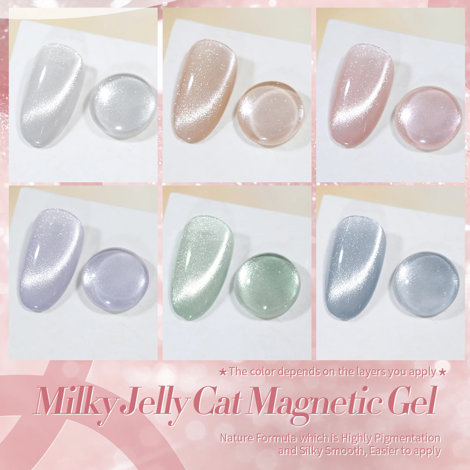 BORN PRETTY Glitter Shimmer Cat Magnetic Gel Nail Polish Set Moonlight Glass Cat Magnetic Gel Green Purple Pink Nude Silver Gel 2