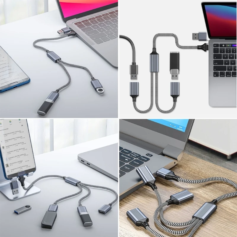 T8WC USB Type C Male to 2 /3 USB Female Splitter Hub Power Cord Extension Adapter Cable