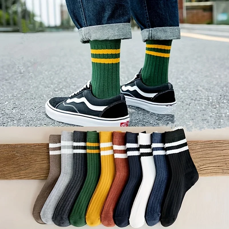5-Pack Men's Novelty Socks – Trendy Vintage Pattern Cotton Crew Socks for Fall Winter, Fun Gifts for Him, Daily & Sports Wear