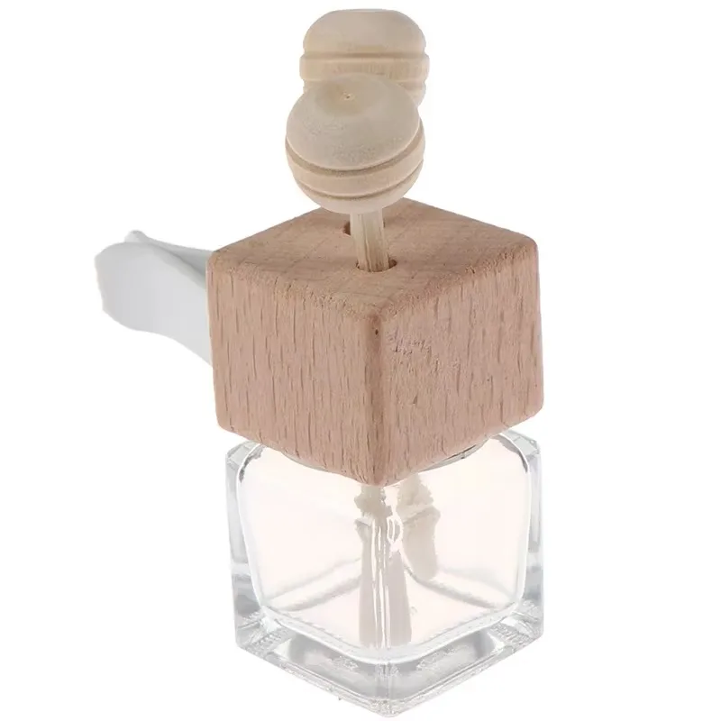 8ml Empty Car Air Freshener Pendant Clip Vent Outlet Diffuser Essential Oil Glass Vial with Wooden Cap Car Fragrance Container 6