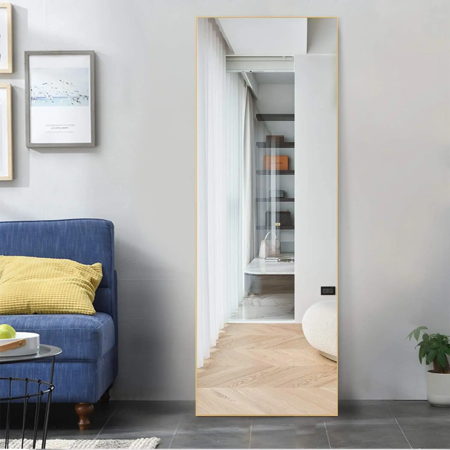 

KIAYACI Wall Mounted Floor Mirror Dressing for Bathroom/Bedroom/Living Room/Dining Room/Entry Mirror Wall Decor (Gold, 55"x20")