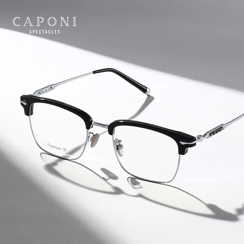 Tanio CAPONI nowe okulary dla mężczyzn stop tytanu octan niebieskie
