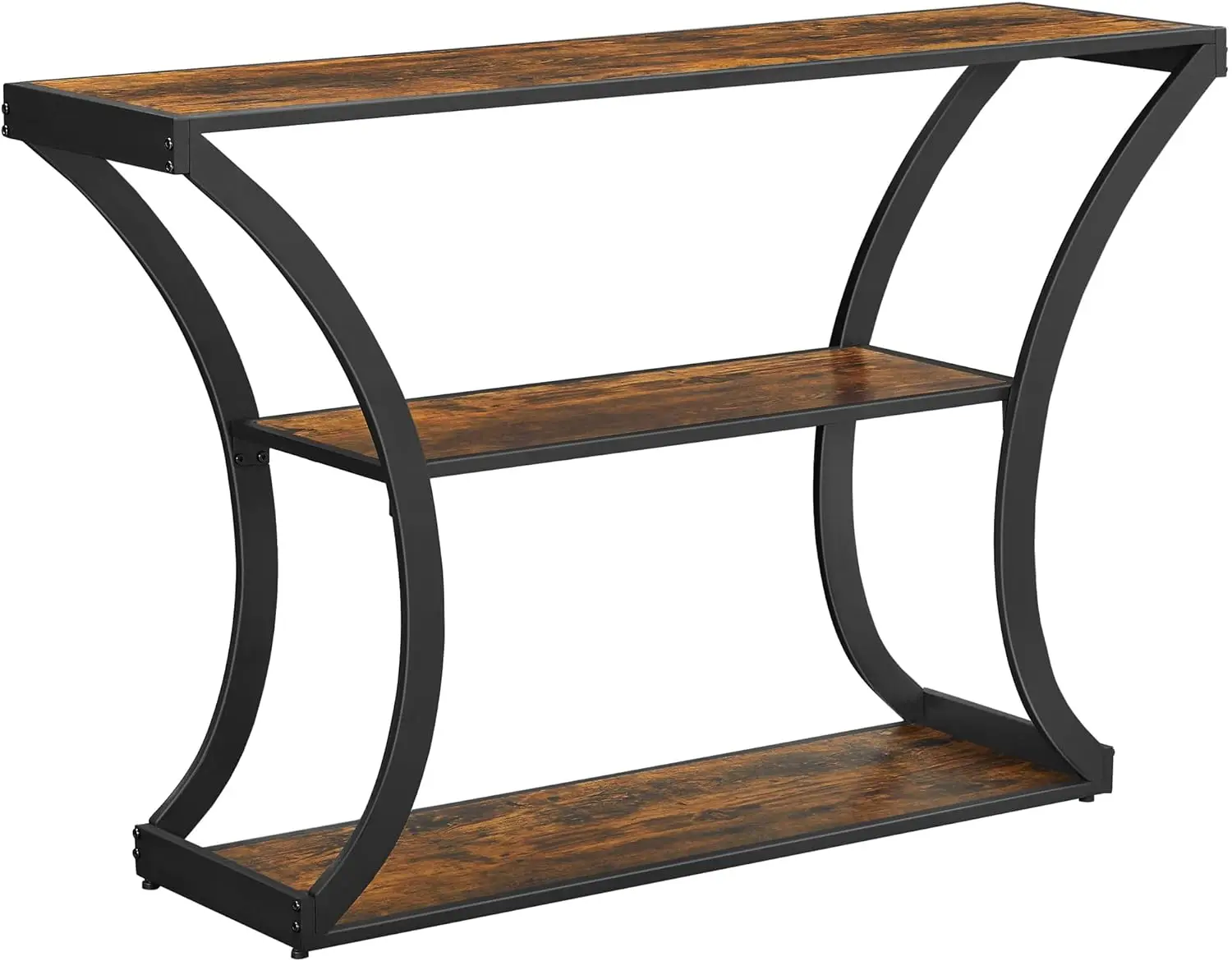 

Table with Curved Frames and 2 Open Shelves, for Hallway Entryway Living Room, Rustic Brown + Black, 11.8 X 47.2 x 31.5 Inches S