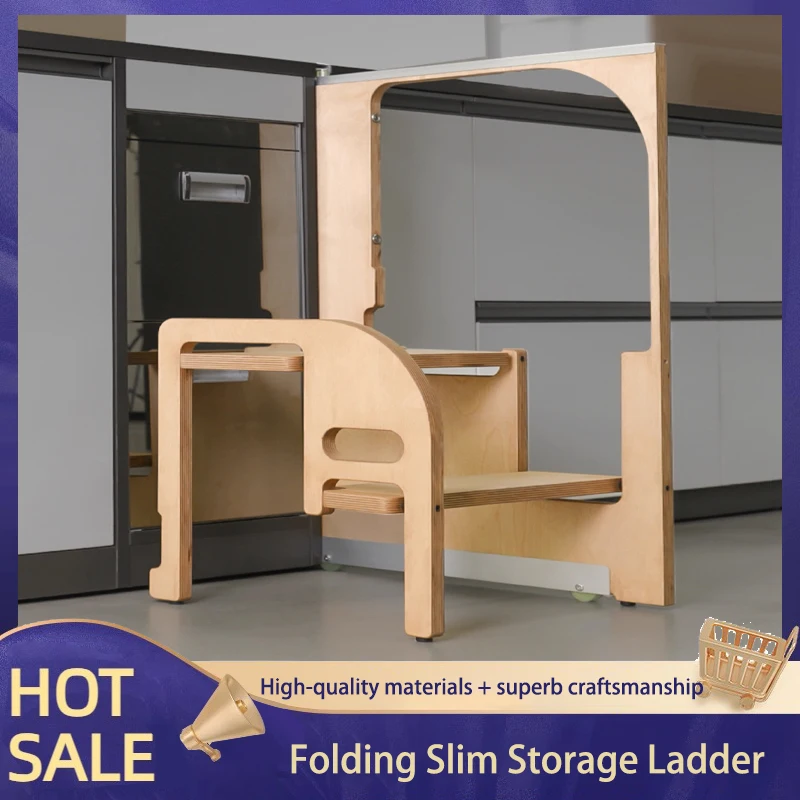 ห้องครัวช่องแคบซ่อนพับบันไดสตูลห้องครัว Booster 2 บันไดซ้าย/ขวา Universal Slim Storage ในตัวบันได 1