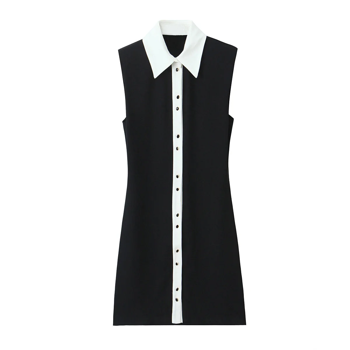 

Women 2024 New Chic Fashion Pleated shirt style Slim lapel Mini Dress Vintage Sleeveless Button-up Female Dresses Vestidos Mujer