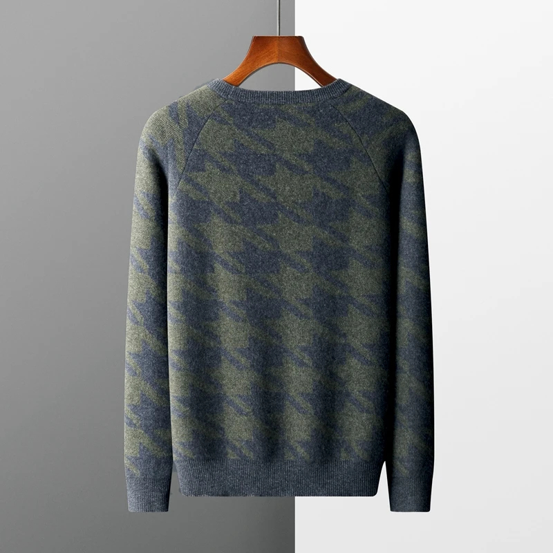 Autumn and winter new men's O-neck 100% Merino wool thick pullover knitted sweater loose fashion warm bottoming shirt coat 3