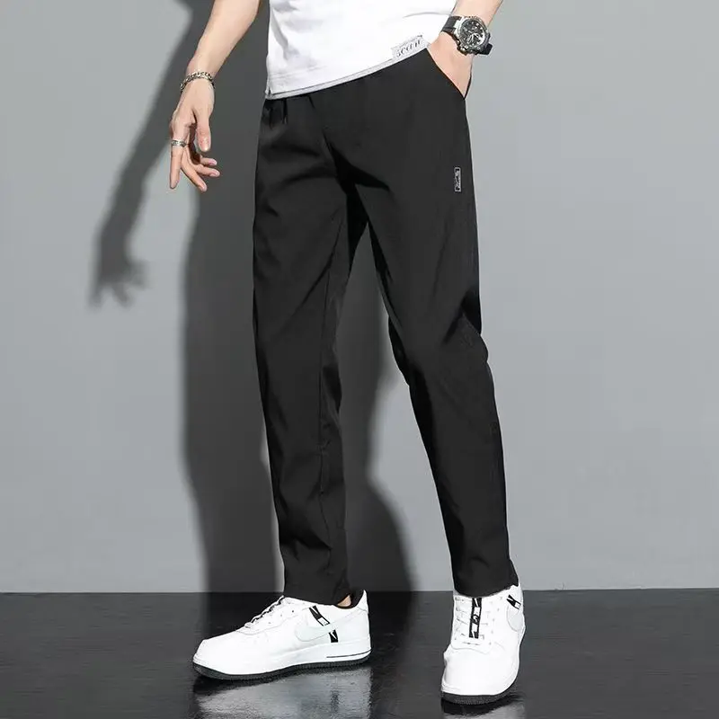 2026 봄/여름 남성 패션 솔리드 컬러 캐주얼 팬츠 루즈핏 아이스 실크 통기성 쿨 아웃도어 스포츠 스트레이트 레그 팬츠