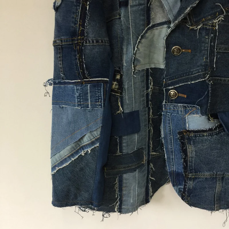 PFHQ Autumn Men's Tide Heavy Industry Beggar Tear Denim Patch Coat Patchwork Handsome Streetwear Deconstructed Jackets 21Z1532