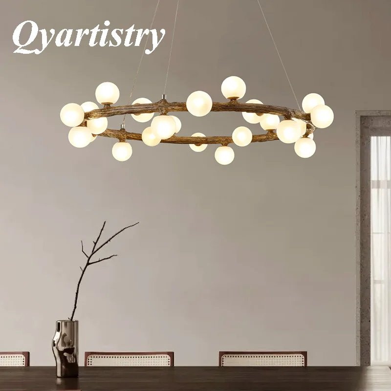 

Wabi-Sabi style Gantung Ruang Tamu Kamar Tidur Lampu artificial wood Lampu Gantung Dekorasi Mewah Rumah Dalam Ruangan chandelier