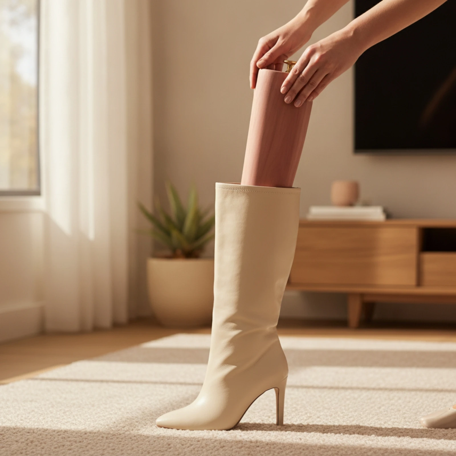 조절 가능한 삼나무 부츠 트리, 금속 코어 부츠 쉐이퍼, 부츠 세이버, 부츠 종아리 스트레칭기 (비수기 관리용)