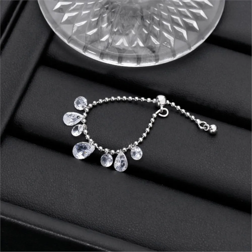 Light Luxury Fairy-Inspired Waterdrop Tassel Sparkling Zirconia Pendant Adjustable Ring for Women Stylish Jewelry Accessory