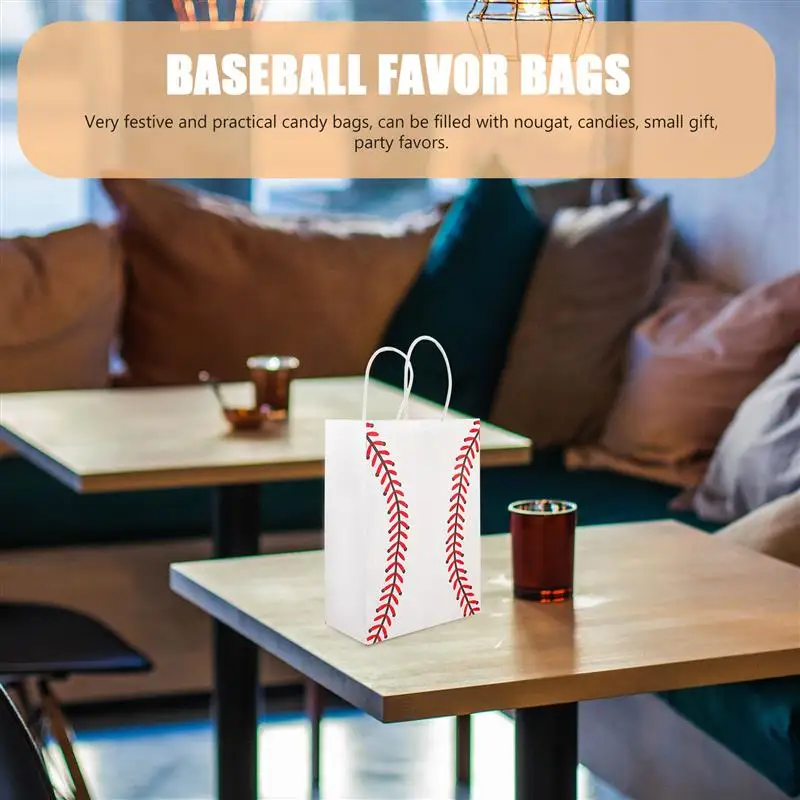 12pcs Sports Themed Paper Bags Handheld Baseball Tote Bag Football Printing Gift Packaging Bags Party Favor