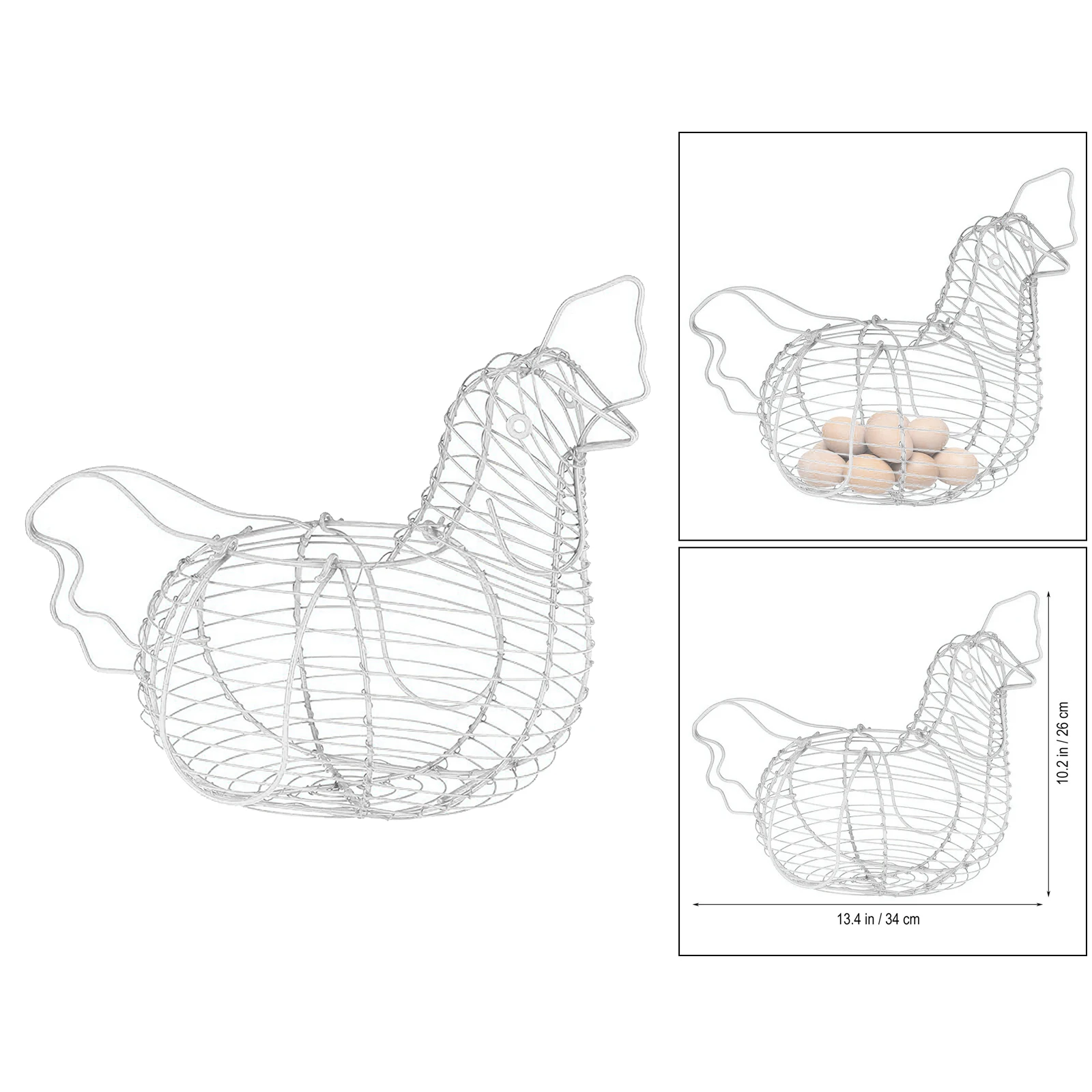 White Iron Art Eggs Storage Basket Chicken Shaped Egg Holder Household Vegetables Fruit Container Organizer Rack Basket 3