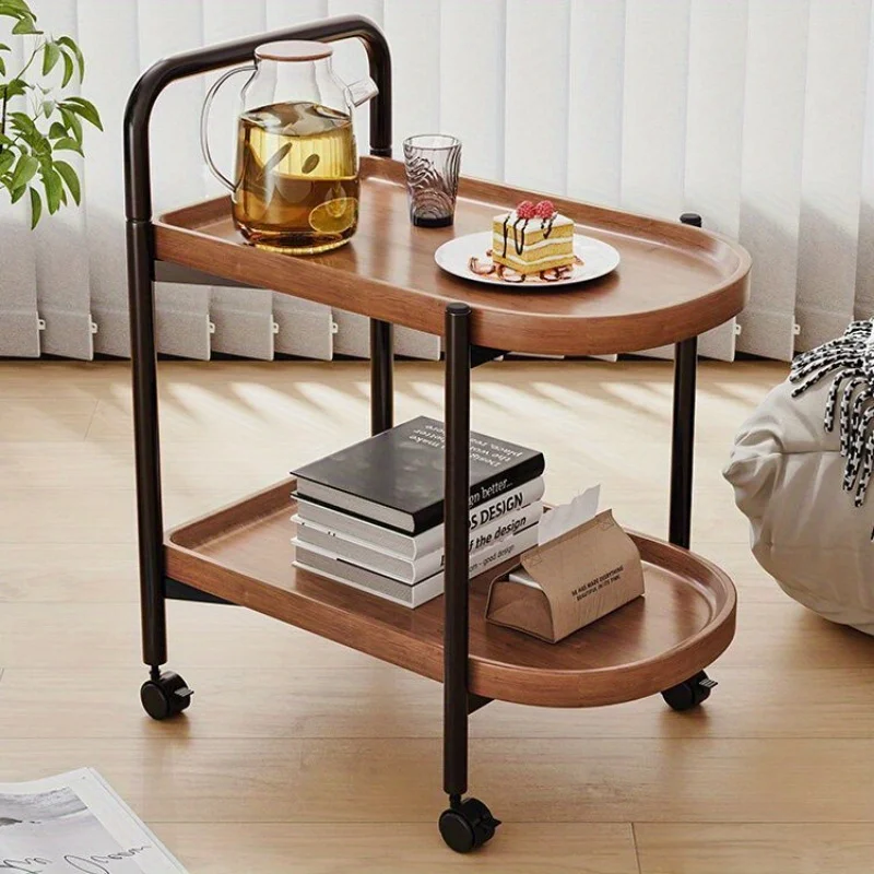Versatile 2-Tier Rolling Side Table-Wood, Ideal for Living Room, Bedroom, Office Use