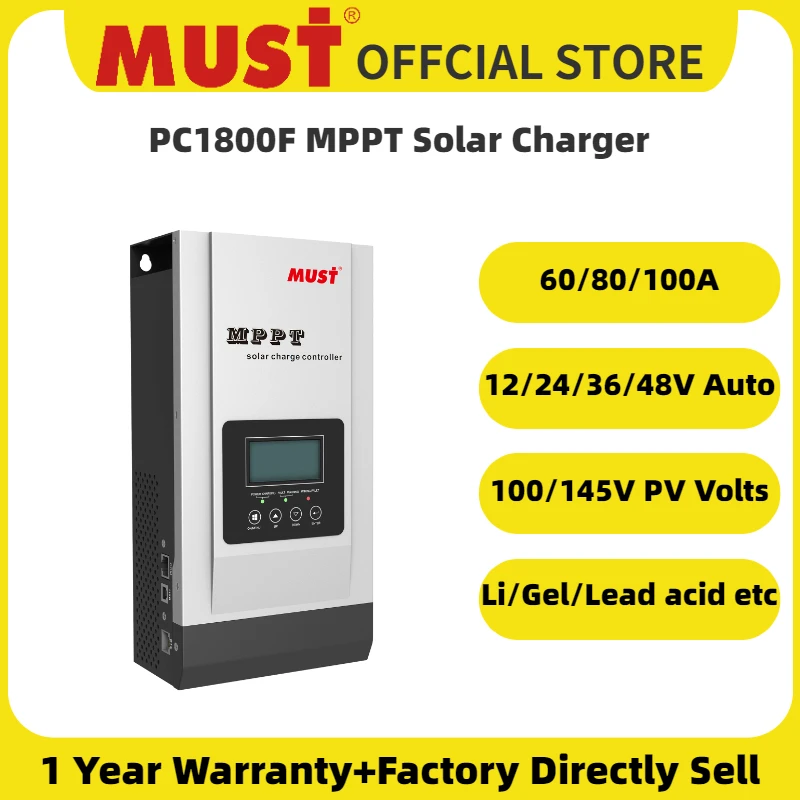 Must Solar Original Pc1800f Series 12 24 36 48v 60a 80a 100a Pv 145v Mppt Solar Charge Controller For Home Use Solar Regulator Solar Controllers Aliexpress