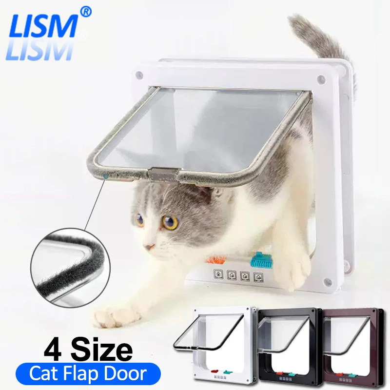 Cat Flap Door with 4 Way Security Lock Controllable Switch Transparent ABS Plastic Gate Pet Doors Kit plastic pet door pet door