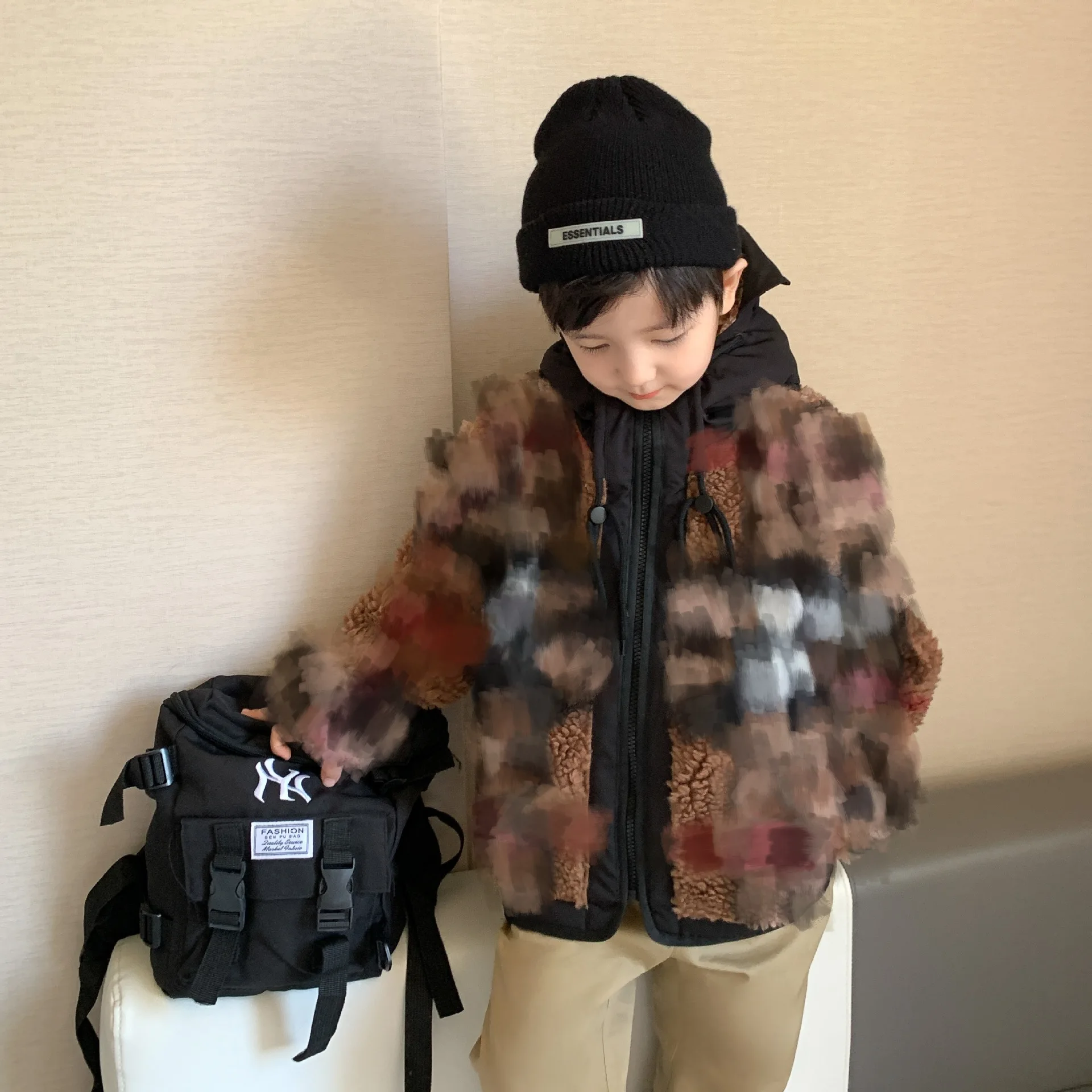 

Autumn New Plaid Plush Parent-child Coat For Boys And Girls LAB CICI