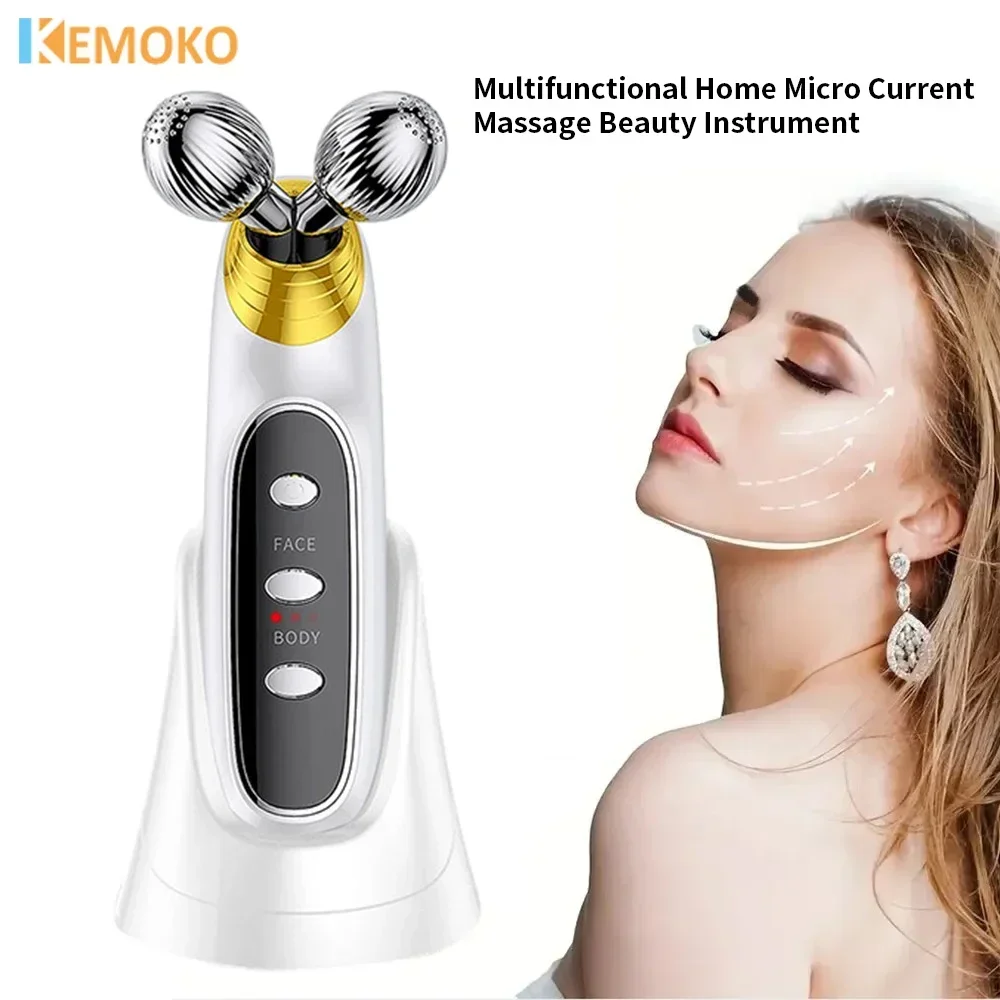 3D Face EMS Roller Lifting Massager Chin Reducer Microcurrent V Face Lift Machine Vibration Electric Facial Tighten Massager