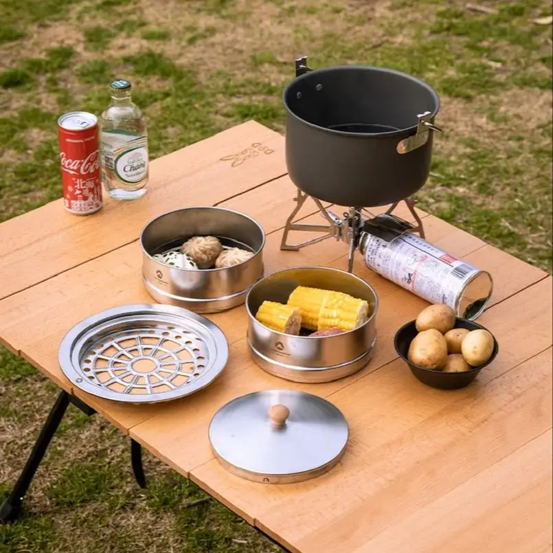 Campingmoon S363 Steamer Cooking Set 15cm Double-layer Steamer Base Cover Set Cooking Accessory