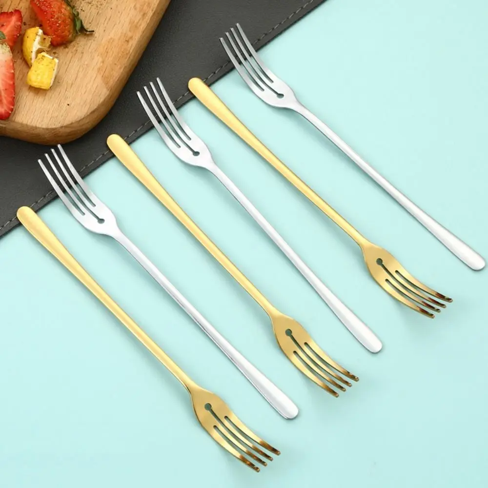 

Four Tine Stainless Steel Dessert Fork Table Forks Korean Silver/gold Fruit Forks Long Handle Dinner Fork Cake